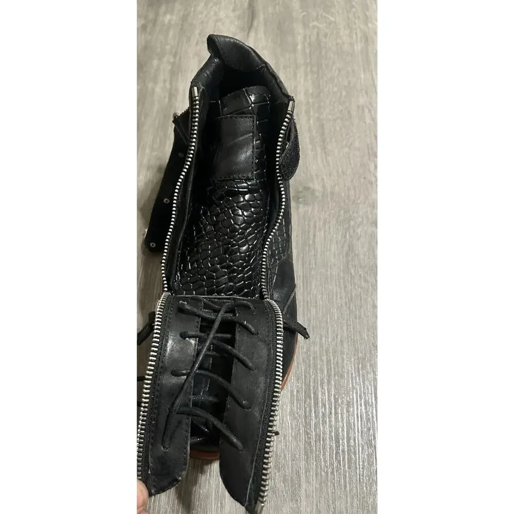 Giuseppe Zanotti Black Croc Embossed Leather High Top Sneakers Double Zip EU 39